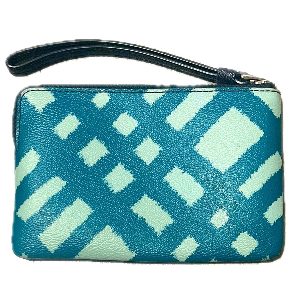 Coach Wild Plaid Print F23715Corner Zip Wristlet, Silver/Blue Multi - Picture 9 of 9